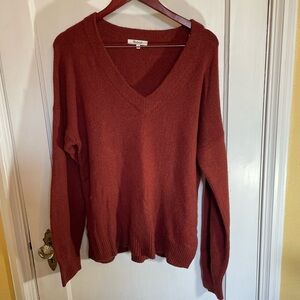 Madewell Bartlett V Neck Pullover Sweater Wool Blend Burnished Orange L
